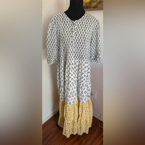 Ro’s Garden Anthropologie White and Yellow Printed Maxi Dress - Size Large